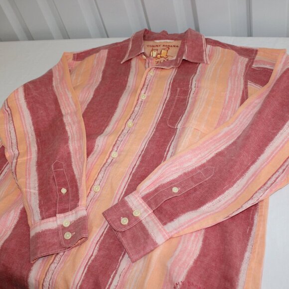 Tommy Bahama Relax Mens Linen Long Sleeve Button Down Shirt Orange Red Size XL - Picture 3 of 8